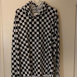 Checkered-print, hooded sweatshirt.